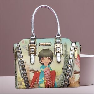LOVE USA HANDBAG SILVER/GOLD SHOULDER BAG TOTE